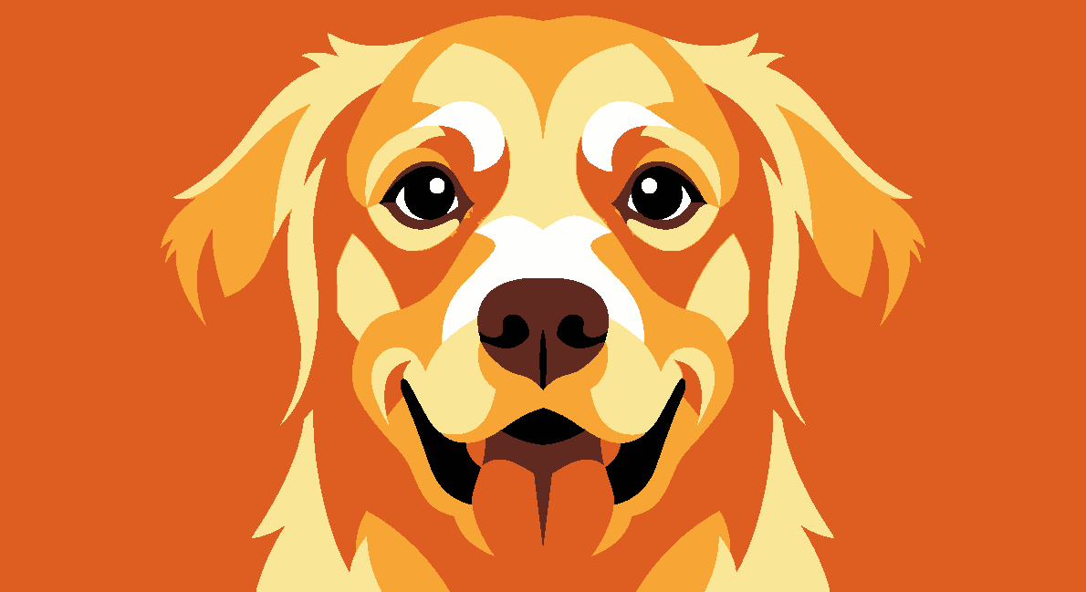 A golden retriever illustration rendered as layered colour plates